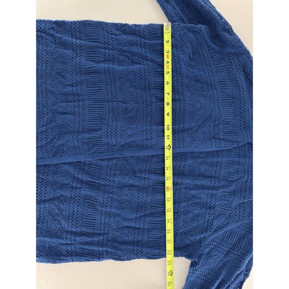 Joan Rivers Cardigan Sz L Open Crochet Knit Boho Beach Blue Lagenlook Shawl New - Picture 11 of 13